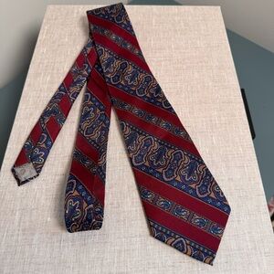 Vintage Silk Men's Neck Tie Christian Dior Monsieur Red Navy Blue Paisley Stripe